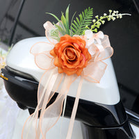 Wedding Car Rearview Mirror Decoration Flowers with Bow Door Handle Flowers Artificial Flowers for Staircase Handrails