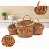 3 Pieces Hanging Wall Basket Woven Hanging Basket with Hook Rustic for Entryway