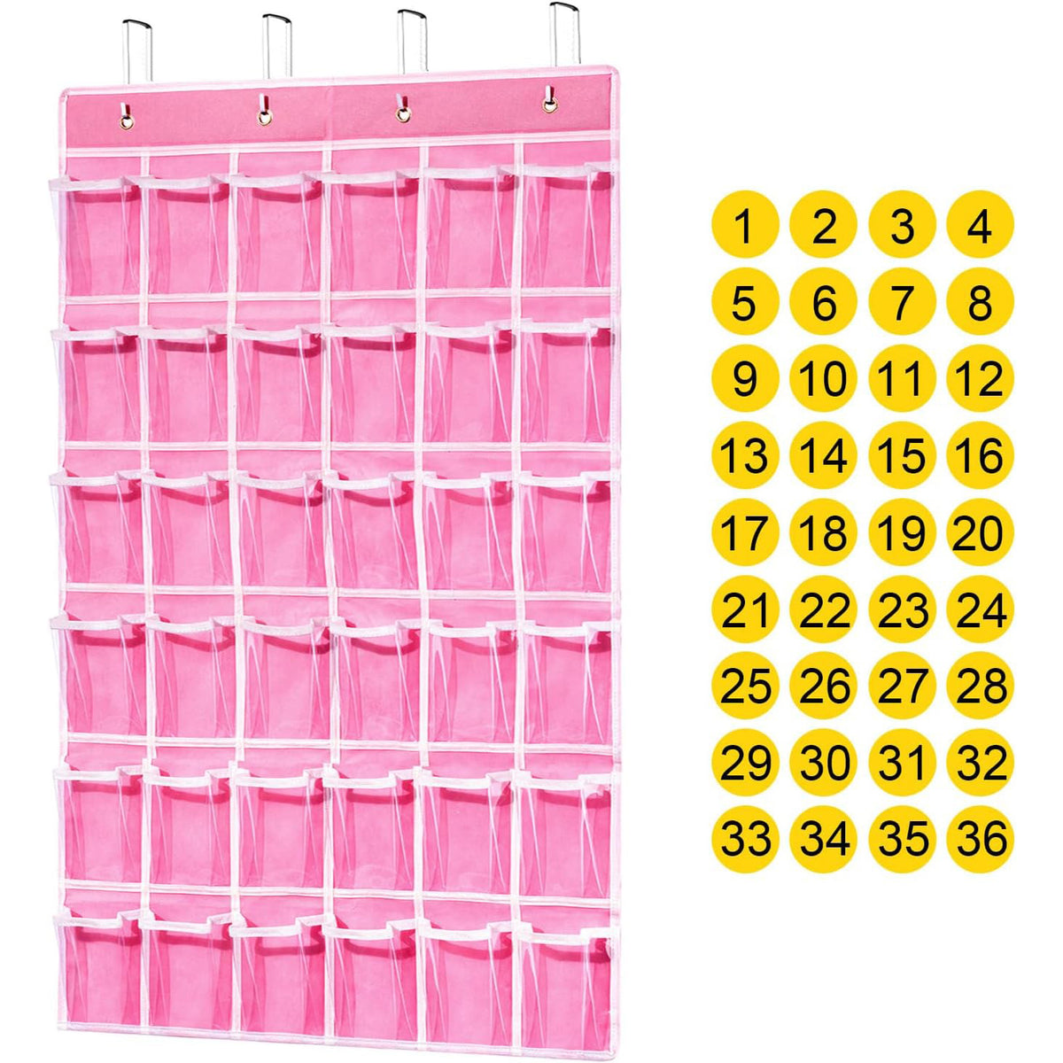 36-Grid PVC Shoe Storage Hanging Organizer with Hooks