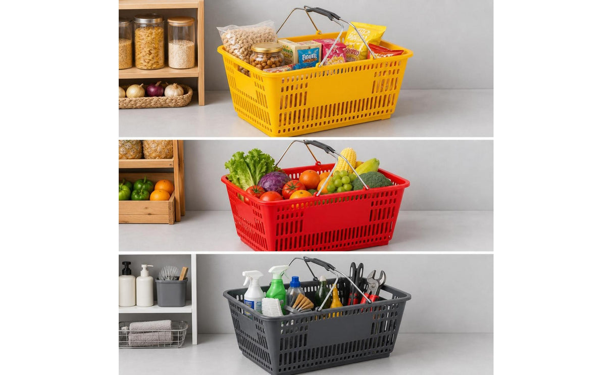 Shopping Basket with Metal Handle Produce Basket with Wire Handle Heavy-Duty for Shoppers, Supermarket