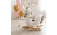 Soft Fabric Swan Rocker with Wheels Soft Swan Rocker Comfortable Rocking Horse with Wooden Base Secure for Playroom