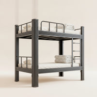Metal Bunk Bed with Mattress Space-Saving Metal Bunk Bed with Ladder Black for Students, Roommates, Dormitory, Hostel, Shared Bedroom