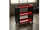 Rolling Metal Tool Cart Perforated Storage Furniture Red And