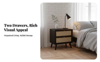 Rattan Drawer Nightstand Nordic aesthetic Rattan-Front End Table for Renters, Adults