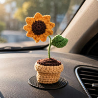 Crochet Flower Pot Maintenance Crocheted Potted Flower Gift Table Ornament for Office Desk, Living Space