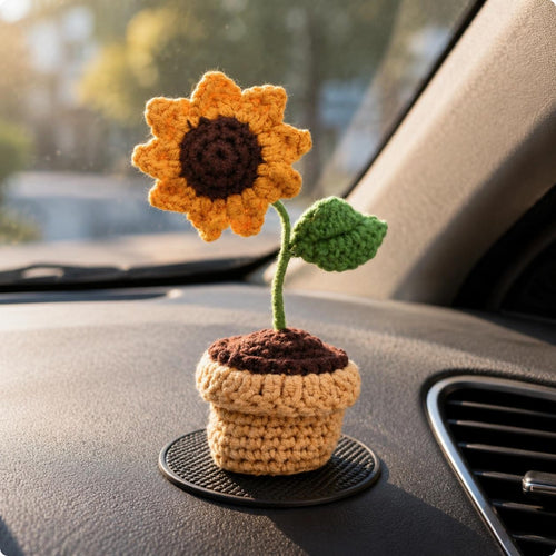 Crochet Flower Pot Maintenance Crocheted Potted Flower Gift Table Ornament for Office Desk, Living Space