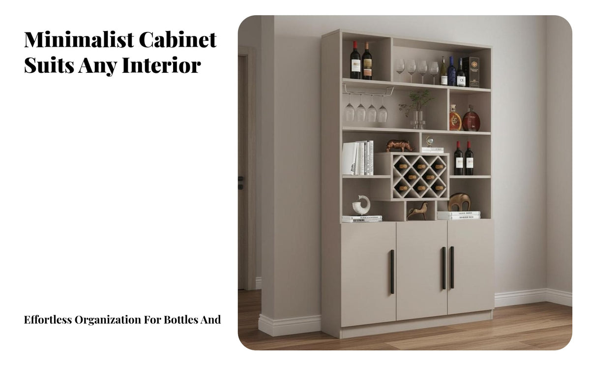 Modern Design Wine Rack Cabinet Multi-Functional Wine Bar Cabinet Sturdy and Long-Lasting Sideboard with Hutch Adjustable Shelves for Home Entertainers, Homeowners, Adults, Entryway, Kitchen
