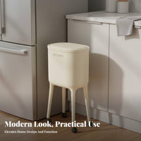 Trash Can with Wheels Large Capacity Press Top Garbage Can Rolling Kitchen Garbage Bin No-Bend Design Slim Kitchen Waste Basket