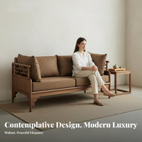 Wooden Frame Sofa and Armchair Set New Chinese design Upholstered Sofa Set Serene Serene-Influenced design living Room Seating for Office, Lounge Area, Hotel Lobby