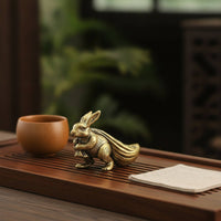 Brass Rabbit Antique-Style Tea Pet Detailed for Desk, Bookshelf, Collectors