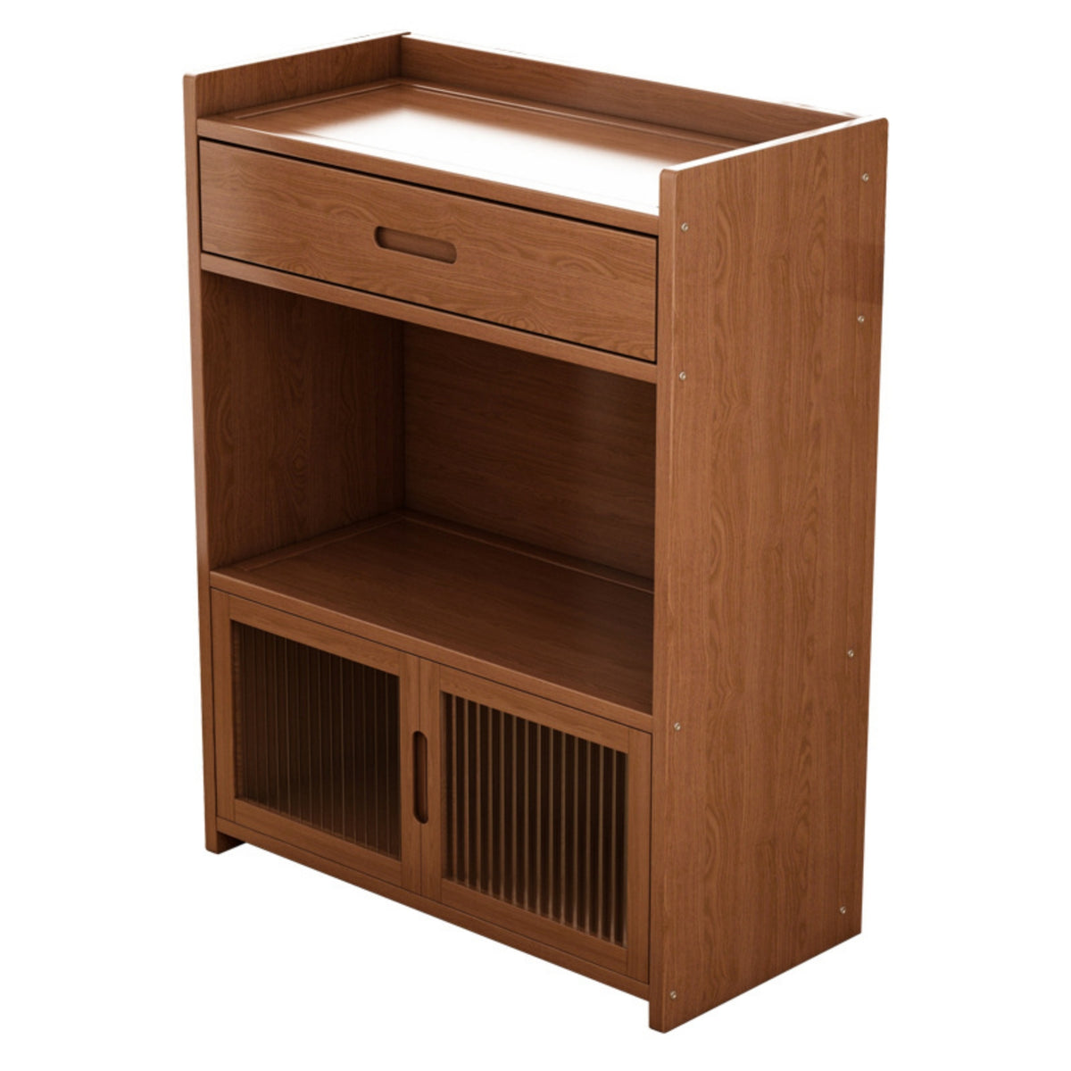 Three-Tier Storage Cabinet Space-Saving Wooden Cabinet with Drawer Compact Organizer for Tea Room