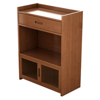 Three-Tier Storage Cabinet Space-Saving Wooden Cabinet with Drawer Compact Organizer for Tea Room