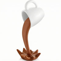 Cup with Pouring Stream Floating Desktop Ornament Glossy for Desk, Coffee Lovers