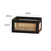 Basket with Wooden Frame Vintage Design Desk Organizer Basket Woven Container Bin for Cabinet