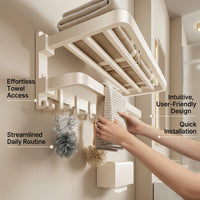 Wall Mounted Rack and Hanging for Bathroom Hardware, Multi-Functional Towel Storage for Washroom and Powder Room