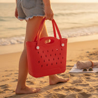 Waterproof EVA Tote Bag Perforated Beach Tote Bag Structured Washable for Women, Pool, Summer Outings