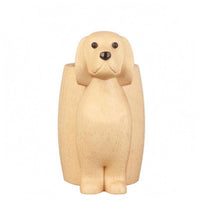 Wood Puppy Pen Holder Floppy Ears Wood Desk Ornament Polished Finish