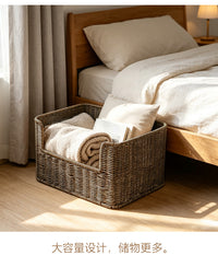 Rattan-Style Plastic Storage Basket with Drawer for Clothes and Organizing