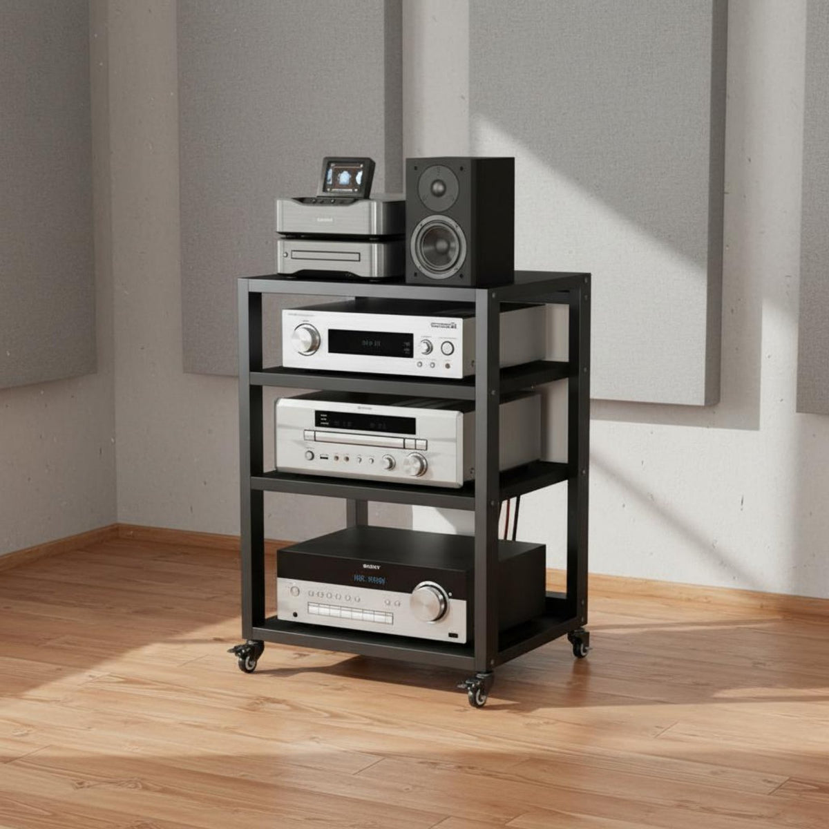 1 Piece Amplifier Stand Heavy Duty Audio Rack Steel Frame Rolling Equipment Stand Stable Multi-tier Storage Suitable for Audiophiles Home Theater Living Room