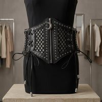 PU Leather Lace-up Waist Cincher Metal Hardware Corset Waist Belt Zipper Closure
