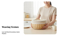 Woven Basket with Lid Handwoven Lidded Wicker Basket Dustproof for Dining Table