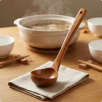 Wooden Soup Ladle Glossy Finish Long-Handled Ladle Deep Bowl