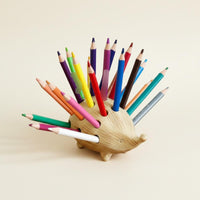 Wooden Hedgehog Pen Holder Cute Creature Hedgehog Pen Holder Multiple Holes