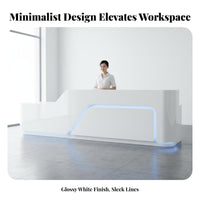 Contemporary White Reception Desk Sturdy and Wear-Resistant Modern Reception Desk Sturdy Construction Curved-Shaped Cashier Bar for Business Owners