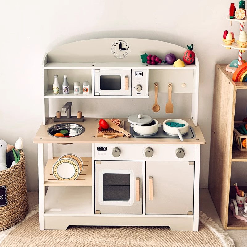 Wooden Pretend Play Kitchen Toy Set for Kids Cooking Role-Play Gift for Girls
