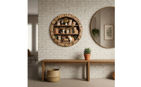 Wood-Look Cat Wall Clock Rustic Wall Clock with Arabic Numerals Vintage Pastoral for Book Lovers, Living Room, Reading Corner, Home Office