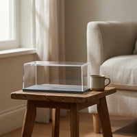 Acrylic Display Case Clear Box Case with Wood Base Rectangular Acrylic Showcase with Wood Base for Desk