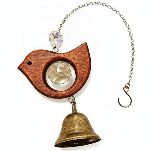 Wooden Crystal Bird Wind Chime Outdoor Ornament Gentle Tone