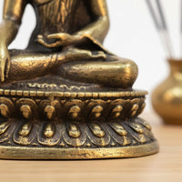 Sitting Buddha Figurine on Lotus Base Antique Finish House Decoration for Desk
