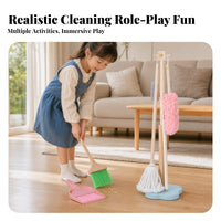 6 Pieces Storage Stand Pretend Cleaning Set Bristled Heads Wooden Cleaning Toy Set Role-Play Early Learning