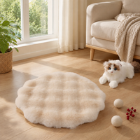 Pet Mat For Dogs Fluffy Warm Indoor Round Off-White Bubble Velvet