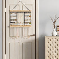 Wall-Mounted Wooden Jewelry Organizer with 6 Layers for Earrings and Necklaces