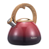 Kettle with Wood-Grain Handle Ergonomic Alerting Tea Pot Kettle Loud Whistling Teapot for Cooktop