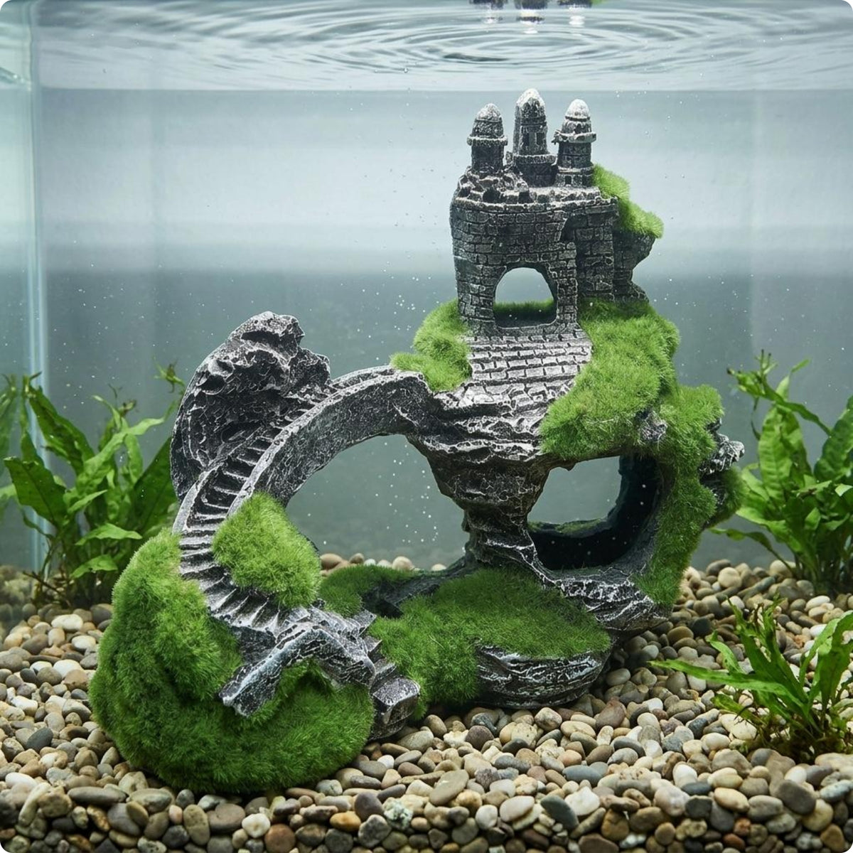 Castle Aquarium Ornament Stone-Like Aquatic Hiding Cave Mossy