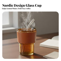 Heat-Resistant Glass Tumbler with Straw and Lid Stylish Design Glass Cup with Lid and Straw Portable for Students, Adults, Home, Travel, Car