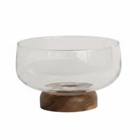 Glass Fruit Bowl Wood Base Pedestal Fruit Bowl Elevated Centerpiece Serving Pieces for Reception Desk