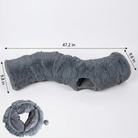 S-Shaped Cat Tunnel for Indoor Cats, 25cm x 120cm Cat Tunnel, Foldable Gray Plush Hideaway for Kittens and Small Animals