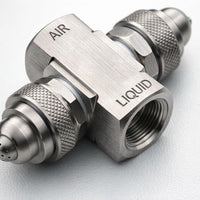 Stainless Steel Misting Nozzle, Industrial Fine Mist Spray Tip, Low Pressure Humidification Nozzle, Two Fluid, 1/4 Pressure Siphon Type