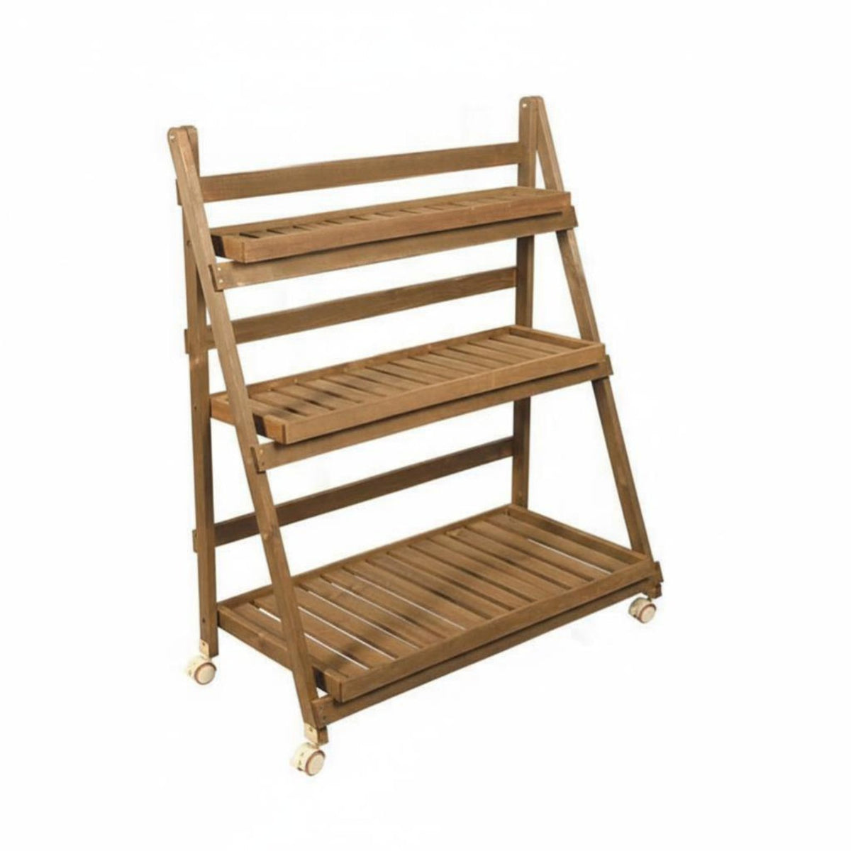 3-Tier Display Rack Mobile with Lockable Wheels 3-Tier Foldable Rolling Shelf