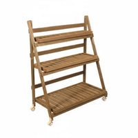 3-Tier Display Rack Mobile with Lockable Wheels 3-Tier Foldable Rolling Shelf