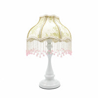 Pedestal Lamp with Shade Dimmable Fringe Lamp with Crystal Beads Beaded Nightstand Light USB Dimmer for Reading Corner