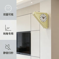 艺术免打孔三角奶白挂钟转角墙面双面静音钟表客厅亚克力磨砂钟表