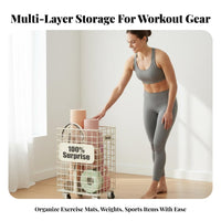 Portable with Wheels Exercise Mat Storage Rack Mobile Design Home Gym Rolling Storage Cart Space Saving Metal Fitness Equipment Organizer Multi-Purpose for Narrow Areas, Garage, Living Room