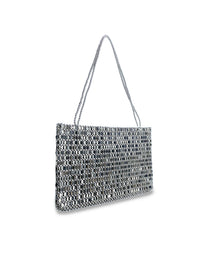 Vintage Silver Metallic Handwoven Beaded Tote Bag
