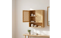 Bathroom Wall Cabinet Space-Saving Wooden Cabinet with Rattan Doors Decorative