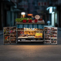 Illuminated Newsstand Model Built-in Light 1:64 Newsstand Hand-Painted